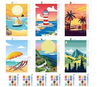 NAIMOER 6 Pack Landscape Paint by Numbers Kits for Adults, DIY Painting by Numbers for Adults Kids, Easy Painting on Canvas Arts Gifts for Home Decor 20x30cm