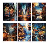 NAIMOER 6 Pack Night Painting by Numbers for Adults Kids, DIY Acrylic Urban Landscape Paint by Numbers City Street Oil Painting for Gifts Home Decor 30x40cm