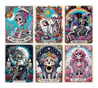 NAIMOER 6 Pack Skeleton Diamond Art Kits for Adults, DIY Full Drill 5D Gothic Tarot Style Diamond Painting Kits, Adults Diamond Art on Canvas for Relaxation Gifts Home Decor 30x40cm
