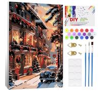 NAIMOER Christmas House Paint by Numbers with Frame for Adults Kids, DIY Winter Street Paint by Numbers for Age 6-12, Art on Canvas Gifts Home Wall Decor 8x12in