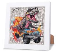 NAIMOER Dinosaur Diamond Art Painting Kits for Kids with Frame, Funny Animal Diamond Art Adults Kids Crafts for Ages 4-6-8-12, Easy to DIY Gifts Package Home Wall Decor 7x7inch