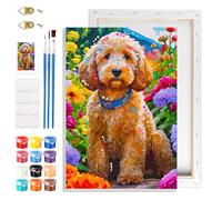 NAIMOER Dog Paint by Numbers Kits for Adults with Frame, DIY Paint by Colors Adults Kids Garden Flowers, Framed Painting Numbers on Canvas Gifts for Home Decor 20x30cm