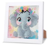 NAIMOER Elephant Diamond Art Painting Kits for Adults with Frame, Diamond Art Kids Animals Crafts for Ages 4-6-8-12, Easy to DIY Gem Painting Gifts Home Wall Decor 18x18cm (Beautiful Packages)