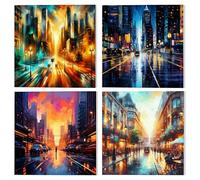 NAIMOER Framed 4Pack Cityscape at Night Painting by Numbers for Kids, Paint by Numbers Night Street for Kids Ages 8-12, DIY Acrylic Painting Children Beginner Gifts Home Wall Decor 20x20cm