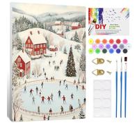 NAIMOER Framed Paint by Numbers Christmas for Adults Kids, DIY House and People Painting by Numbers with Wooden Frame, Winter Painting Art on Canvas Gifts Home Wall Decor 20x30cm