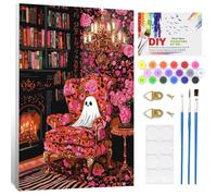 NAIMOER Framed Paint by Numbers Halloween for Adults Kids, DIY Ghost in Study Painting by Numbers with Wooden Frame, Painting Art on Canvas Gifts Home Wall Decor 20x30cm