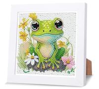 NAIMOER Frog Diamond Art Painting Kits for Adults with Frame, Diamond Art Kids Animals Crafts for Ages 4-6-8-12, Easy to DIY Gem Painting Gifts Home Wall Decor 18x18cm (Beautiful Packages)