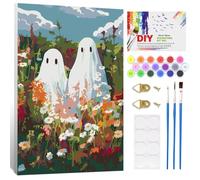 NAIMOER Ghosts Paint by Numbers with Frame for Adults Kids, DIY Spring Flowers Paint by Numbers, Art on Canvas Gifts Home Wall Decor 8x12in
