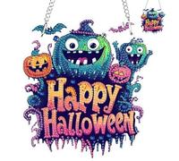 NAIMOER Hanging Diamond Art Happy Halloween Pendants Kits, DIY Hanging Decoration Double Sided Monster Diamond Pinting Ornaments for Adults Kids Gifts for Home Decor