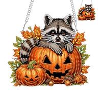 NAIMOER Hanging Diamond Art Raccoon Pumpkin Pendants Kits, DIY Hanging Decoration Double Sided Animals Diamond Pinting Ornaments for Adults Kids Gifts for Home Decor
