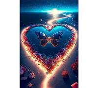 NAIMOER Heart Beach Diamond Painting Kits for Adults, 5D Butterfly Diamond Painting Kits for Adults Kids, DIY Full Drill Fantasy Beach Diamond Art Embroidery Diamond Dots for Home Decor 30x40cm