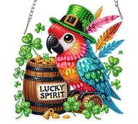 NAIMOER Macaw Diamond Art Hanging Kit for Adults, DIY Double Sided Diamond Painting Hanging St.Patrick's Day, Special Shaped Acrylic Ornaments Pendants for Window Home Garden Wall