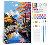 NAIMOER Mount Fuji Framed Paint by Numbers for Adults Kids, DIY Forest Animals Painting by Numbers for Boys and Girls with Wooden Frame, Art on Canvas Gifts Home Wall Decor 8x12in