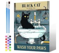 NAIMOER Painting by Numbers Black Cat for Adults Beginners, DIY Acrylic Wash Your Paws Paint by Numbers on Canvas Art for Adults Gifts, Home Wall Decor 30x40cm