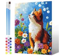 NAIMOER Painting by Numbers Cat for Adults Beginners, DIY Acrylic Flowers Paint by Numbers on Canvas with All Painting Tools Art for Adults Gifts, Home Wall Decor 30x40cm