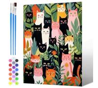 NAIMOER Painting by Numbers Cat Garden for Adults Beginners, DIY Acrylic Kitty Paint by Numbers on Canvas with All Painting Tools Art for Adults Gifts, Home Wall Decor 30x40cm