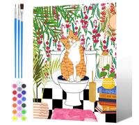 NAIMOER Painting by Numbers Cat in Toilet for Adults Beginners, DIY Acrylic Funny Animal Bathroom Paint by Numbers on Canvas Art for Adults Gifts, Home Wall Decor 30x40cm