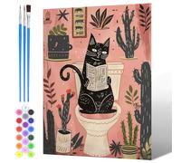 NAIMOER Painting by Numbers Cat On The Toilet for Adults Beginners, DIY Acrylic Paint by Numbers on Canvas Art for Adults Gifts, Home Wall Decor 30x40cm
