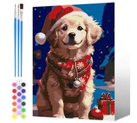 NAIMOER Painting by Numbers Christmas for Adults, DIY Puppy Paint by Numbers on Canvas with All Painting Tools Art Happy New Year, Home Wall Decor 30x40cm