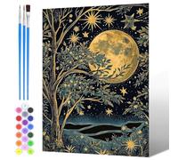 NAIMOER Painting by Numbers Full Moon and Star for Adults Beginners, DIY Acrylic Paint by Numbers on Canvas with All Painting Tools Art for Adults Gifts, Home Wall Decor 30x40cm