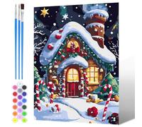 NAIMOER Painting by Numbers Gingerbread House for Adults, DIY Christmas Paint by Numbers on Canvas with All Painting Tools Art for Boys Girls Kids Gifts, Home Wall Decor 30x40cm