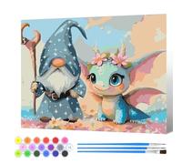 NAIMOER Painting by Numbers Gnomes for Adults, DIY Dragon Paint by Numbers on Canvas with All Painting Tools Art for Boys Girls Kids Gifts, Home Wall Decor 30x40cm