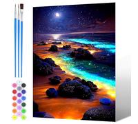 NAIMOER Painting by Numbers Night Beach for Adults Beginners, DIY Acrylic Blue Tears Seaside Paint by Numbers on Canvas Art for Adults Gifts, Home Wall Decor 30x40cm
