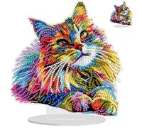 NAIMOER Tabletop Diamond Art Colorful Cat Kits for Adults Kids, DIY Double Sided Animals Desktop Ornaments Special Shaped Rhinestone Stand Up Desk Placements, 5D Gem Gifts Home Decoration