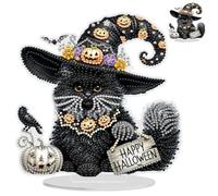 NAIMOER Tabletop Diamond Art Halloween Cat Kits for Adults Kids, DIY Double Sided Animal Desktop Ornaments Special Shaped Rhinestone Stand Up Desk Placements, 5D Gem Gifts Home Decoration