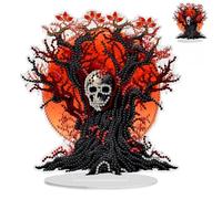 NAIMOER Tabletop Diamond Art Halloween Kits for Adults Kids, DIY Double Sided Tree and Skull Desktop Ornaments Special Shaped Rhinestone Stand Up Desk Placements, 5D Gem Gifts Home Decoration