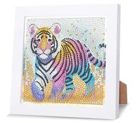 NAIMOER Tiger Diamond Art Painting Kits for Adults with Frame, Diamond Art Kids Animals Crafts for Ages 4-6-8-12, Easy to DIY Gem Painting Gifts Home Wall Deco 18x18cm (Beautiful Packages)