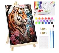 NAIMOER Tiger Paint by Numbers for Adults, Framed Painting by Numbers for Adults Canvas, Animals Oil Painting for Beginner Wooden Easel Brushes, Acrylic Paint Set Home Decor 20X30cm