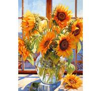 NAIMOER Vase Sunflowers Diamond Painting Kits for Adults, Full Drill 5D Diamond Art Kits Flowers by the Window, DIY Diamond Dots Pictures for Gifts Home Wall Decor 30x40cm