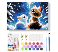 NAIMOER Winter Paint by Numbers with Frame for Adults Kids, DIY Snow and Cat Paint by Numbers for Age 6-12, Art on Canvas Gifts Home Wall Decor 8x12in