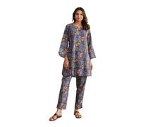NAINVISH Women's Floral Printed A-line Cotton Blend V-Neck Co-ord Set (SD666-SD667), Blue, L
