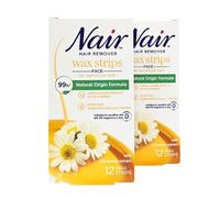 Nair Facial Wax Strips with Chamomile Extract - 12 Strips, Ready to use wax strips are quick and easy, Pack of 2