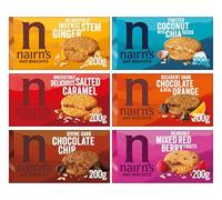 Nairn’s Oat Biscuits Variety Pack - Dark Chocolate Chip, Stem Ginger, Chocolate Orange, Mixed Berries, Salted Caramel & Coconut with Chia Seeds, (Pack of 6) From SuperfoodUK
