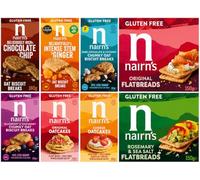 Nairn's Gluten Free Lovers Variety Pack (Pack of 8) Sweet & Savoury Snacks | Includes Oat Biscuit Breaks, Oatcakes and Flatbreads with Eight Different Flavours - Gluten Free Healthy Snacks