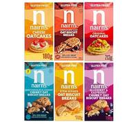 Nairn's GLUTEN FREE Variety Pack - Oat Biscuits and Oatcakes - Flavours: Chocolate Chip, Blueberry & Raspberry, Dark Chocolate & Coconut, Stem Ginger and More- (PACK OF 6) - Healthy Snacks