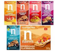 Nairn's GLUTEN FREE Variety Pack - Oat Biscuits, Oatcakes and Flatbreads - Flavours: Chocolate Chip, Blueberry & Raspberry, Dark Chocolate & Coconut Chunky and More - (PACK OF 6) - Healthy Snacks