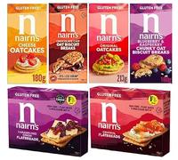 Nairn's GLUTEN FREE Variety Pack - Oat Biscuits, Oatcakes and Flatbreads - Flavours: Chocolate Chip, Blueberry & Raspberry Chunky, Caramelised Onion, Original, Cheese - (PACK OF 6) - Healthy Snacks