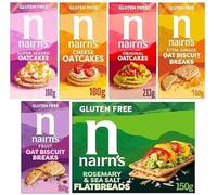 Nairn's GLUTEN FREE Variety Pack - Oat Biscuits, Oatcakes and Flatbreads - Flavours: Super Seeded, Stem Ginger, Fruit, Rosemary & Sea Salt, Original, Cheese - (PACK OF 6) - Healthy Snacks