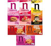 Nairn's Variety Pack - Oat Biscuits and Oatcakes - Flavours: Chocolate Orange, Salted Caramel, Mixed Berries, Marmite & Cheese, Rough, Fruit & Seed - (PACK OF 6) - Healthy Snacks