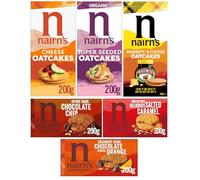 Nairn's Variety Pack - Oat Biscuits and Oatcakes - Flavours: Dark Chocolate Chip, Chocolate Orange, Salted Caramel, Marmite & Cheese, Super Seeded, Cheese - (PACK OF 6) - Healthy Snacks