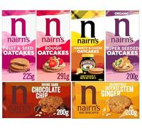 Nairn's Variety Pack - Oat Biscuits and Oatcakes - Flavours: Dark Chocolate Chip, Stem Ginger, Marmite & Cheese, Rough, Fruit & Seed, Super Seeded - (PACK OF 6) - Healthy Snacks