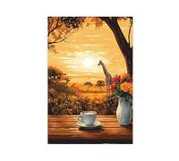 Nairobi Balcony Coffee Scene with Distant Giraffe Canvas Poster Bedroom Decor Landscape Office Room Decor Gift 16" L X 24" W