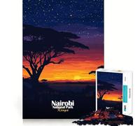 Nairobi National Park Sunset Jigsaw Puzzles for Adults1000 Pieces Focus Brain Toy Relax Time Tight Edge Santa Wish Pick (50x75cm)