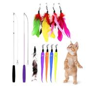 Naisfei 11 PCS Cat Feather Toy Retractable Cat Toys Wand with 2 Wands & 9 Assorted Teaser Refills Interactive Feather Teaser Wand Toy with Bell for Kitten Cat Catcher Having Fun Exercise Playing