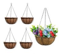 Naisfei 4Pcs 20cm Garden Hanging Basket & Coco Liner, Round Hanging Basket Pots Ideal for Trailing Plants and Flowers Growth, for Garden Porch Balcony Patio Plant Flower Decoration