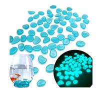 Naisfei Glass Stones, 200 pcs Fish Tank Rocks Glow in The Dark,Pebbles Stone for Fish Tank Aquarium Garden Plant Pots Bonsai Walkway(Blue)